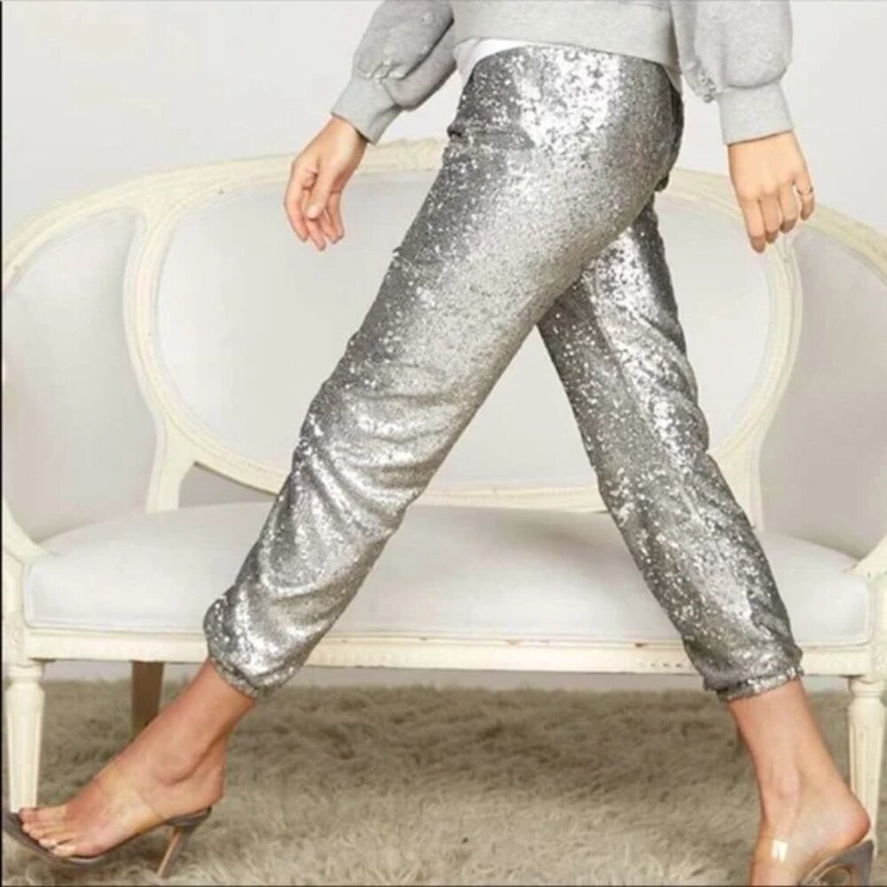 NWT David Lerner Silver Sequin Jogger Pant - Picture 14 of 16